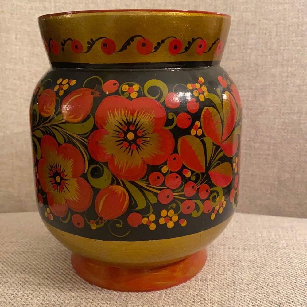 Vintage Russian wooden Khokhloma hand painted